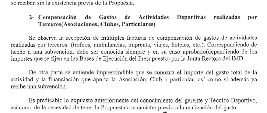  El interventor municipal advierte en un informe al concejal de Deportes que  debe someter sus gastos al control del IMD
