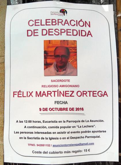 Organizada una celebración de despedida al sacerdote Félix Martínez