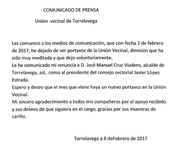 Dimite el portavoz de la Unión Vecinal