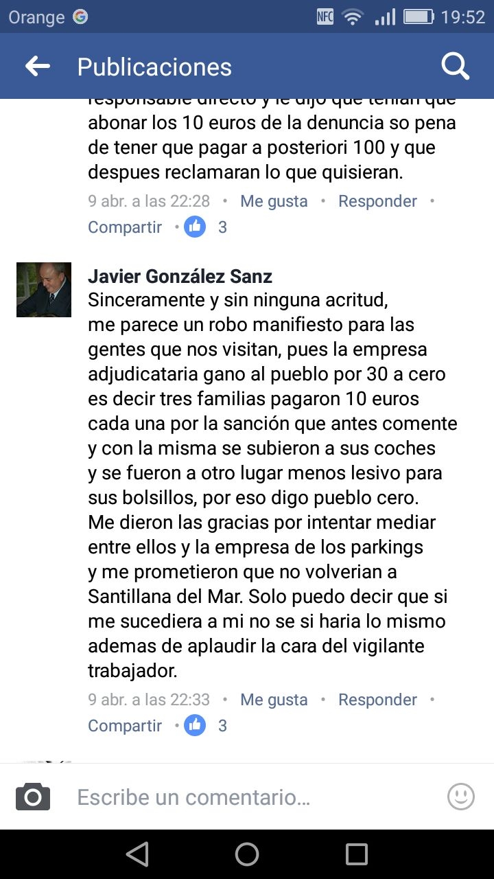 El portavoz del PRC de Santillana sugiere “aplaudirle la cara" al vigilante del aparcamiento