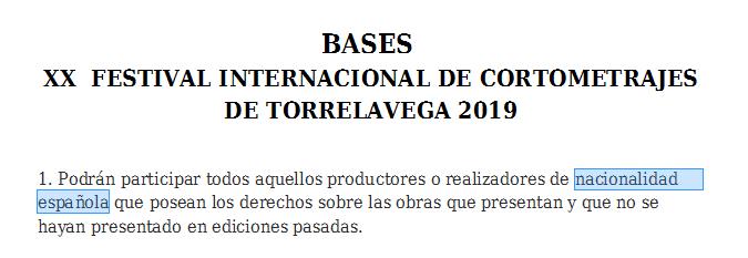  Las bases del FICT limitan la participación a productores o realizadores de ‘nacionalidad española’