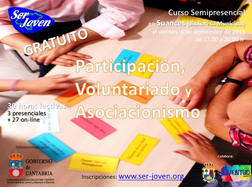  Suances amplía el plazo de inscripción del Curso de Participación, Voluntariado y Asociacionismo