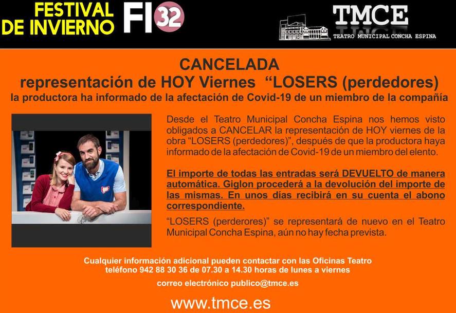  Cancelada la obra de Teatro LOSERS del Festival de Invierno
