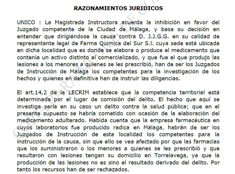  La Audiencia de Cantabria confirma la inhibición del Juzgado de Torrelavega a Málaga en la causa del falso omeprazol