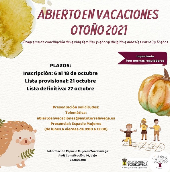 El 6 de octubre se abre el plazo de inscripción en ‘Abierto en Vacaciones: Otoño 2021’