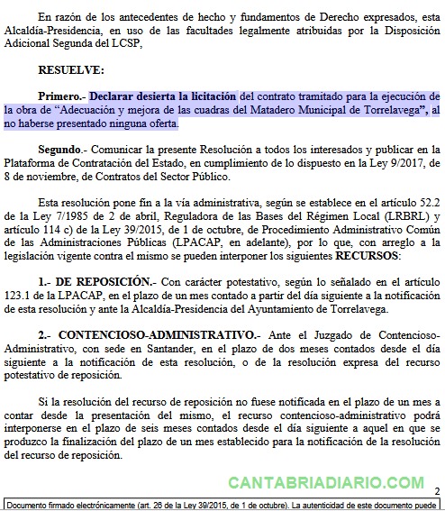 Desierta la licitación del contrato de mejora de las cuadras del Matadero, al no haberse presentado ninguna oferta