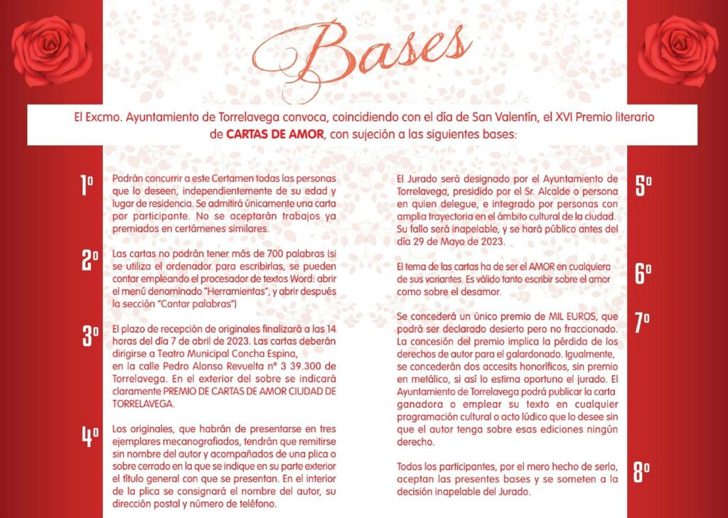 Bases del XVI Concurso de Cartas de Amor ‘Ciudad de Torrelavega’