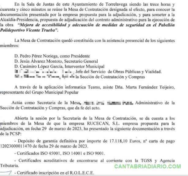 Torrelavega adjudica a RUCECAN la mejora de accesibilidad y adecuación de seguridad del Pabellón Vicente Trueba