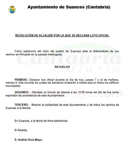  Suances decreta dos días de luto por la muerte de una anciana y su hijo en Hinojedo