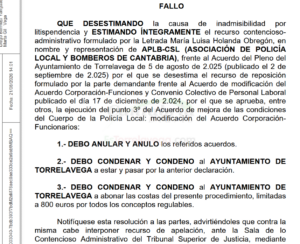 Dos sentencias condenan al Ayuntamiento de Torrelavega por «imponer» el calendario del SCIS y Policía Local