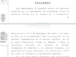 Nueva condena contra el Ayuntamiento de Torrelavega por vulnerar la libertad sindical